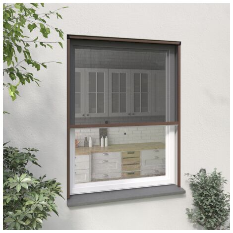 Moustiquaire enroulable verticale fenêtre en alu marron - Moustikit Confort - H 160 cm x L 150 cm
