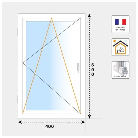 Volet Moustiquaire – Fenêtre oscillo battante PVC blanc 600 mm – Hauteur 600 mm – Fixation directe dans dormant existant – Vitrage 4/20/4FE arg WE