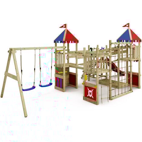Wickey Spielturm Ritterburg Smart Queen mit Schaukel & Rutsche, Spielhaus mit Sandkasten, Kletterleiter & Spiel-Zubehör - rot - rot