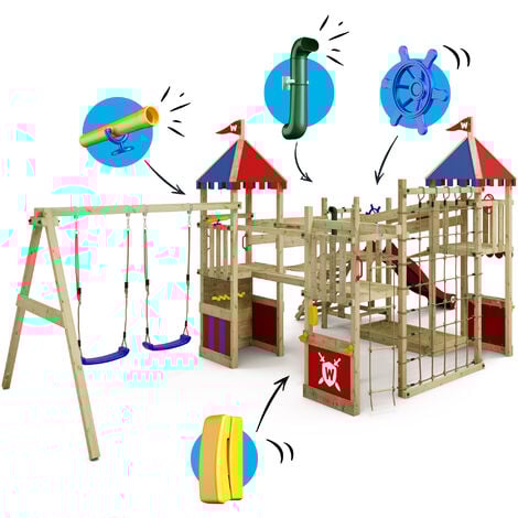 Wickey Spielturm Ritterburg Smart Queen mit Schaukel & Rutsche, Spielhaus mit Sandkasten, Kletterleiter & Spiel-Zubehör - rot - rot