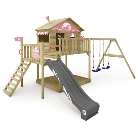 Wickey Spielturm Klettergerüst Smart Coast mit Schaukel & Rutsche, Stelzenhaus mit Sandkasten, Kletterleiter & Spiel-Zubehör - anthrazit