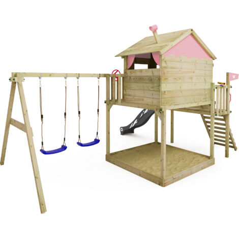 Wickey Spielturm Klettergerüst Smart Coast mit Schaukel & Rutsche, Stelzenhaus mit Sandkasten, Kletterleiter & Spiel-Zubehör - anthrazit