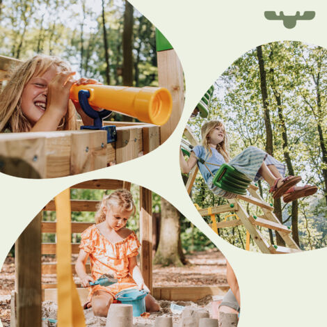 FATMOOSE Spielturm Klettergerüst KiwiKey mit Schaukel & Rutsche, Kletterturm mit Sandkasten, Leiter & Spiel-Zubehör – Grün