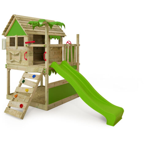 FATMOOSE Spielturm Klettergerüst TikaTaka mit Rutsche, Kletterturm mit Sandkasten, Leiter & Spiel-Zubehör  - Apfelgrün