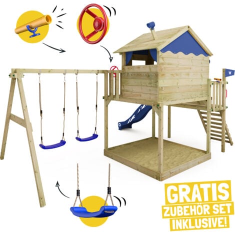Wickey Spielturm Klettergerüst Smart Coast mit Schaukel & Rutsche, Stelzenhaus mit Sandkasten, Kletterleiter & Spiel-Zubehör – Pastellpink