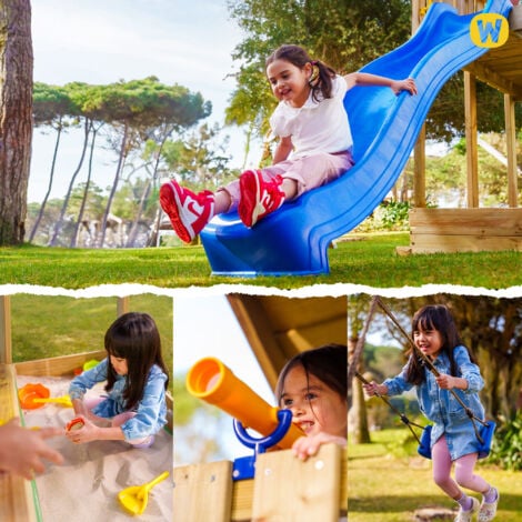 Wickey Spielturm Klettergerüst Smart Coast mit Schaukel & Rutsche, Stelzenhaus mit Sandkasten, Kletterleiter & Spiel-Zubehör – Pastellpink