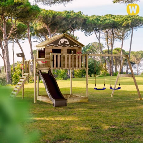 Wickey Spielturm Klettergerüst Smart Coast mit Schaukel & Rutsche, Stelzenhaus mit Sandkasten, Kletterleiter & Spiel-Zubehör – Pastellpink