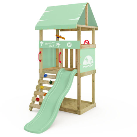 Wickey Klettergerüst Spielturm DinkyHouse für Kleinkinder mit Rutsche und Kletterleiter - Pastellgrün