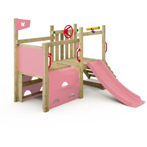 Wickey Klettergerüst My First Fort 2: Kleinkinder Kletterturm, Spielturm (10 jährige Garantie', extrem witterungsbeständig, Tunnel mit Kletterwänden), mit Spielturmzubehör - Pastellpink