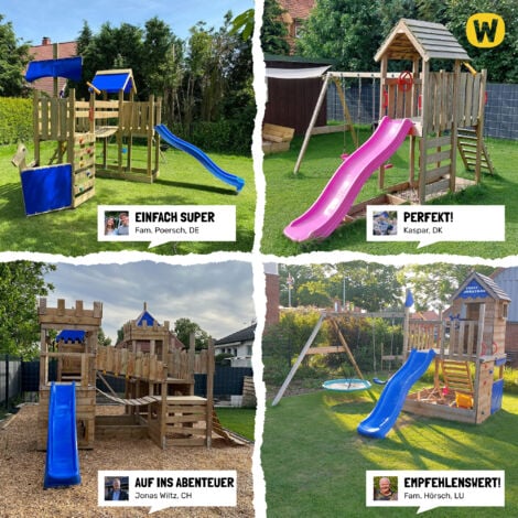 Wickey Spielturm Klettergerüst TinyWave mit Schaukel & Rutsche, Kletterturm mit Sandkasten, Leiter & Spiel-Zubehör – Pastellpink