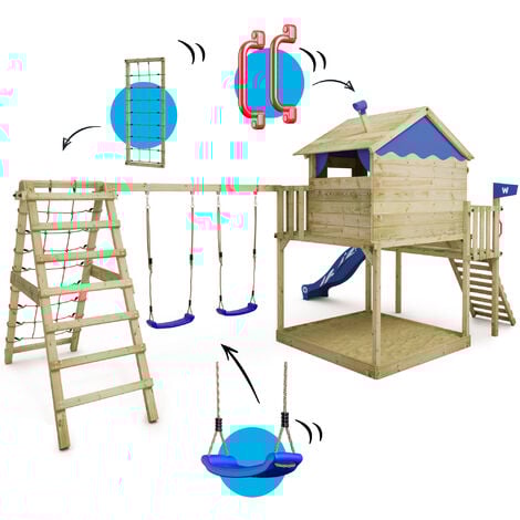 Wickey Spielturm Klettergerüst Smart Ocean mit Schaukel & Rutsche, Stelzenhaus mit Sandkasten, Kletterleiter & Spiel-Zubehör - blau