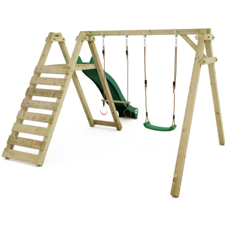 Wickey Schaukelgestell Kinderschaukel Smart Swift mit Rutsche Schaukel, Schaukelgerüst, Doppelschaukel, Holzschaukel - grün