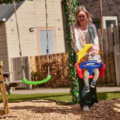 Wickey Schaukelgestell Kinderschaukel Smart Swift mit Rutsche Schaukel, Schaukelgerüst, Doppelschaukel, Holzschaukel - grün