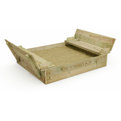 Wickey Sandkasten Flippey mit Klappdeckel - Sandkasten mit Sitzbank und integriertem Deckel - 130 x 165 cm