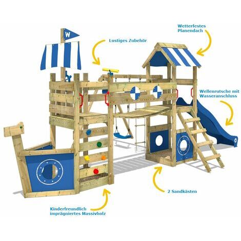Wickey Spielturm Klettergerüst StormFlyer mit Schaukel & Rutsche, Baumhaus mit Sandkasten, Kletterleiter & Spiel-Zubehör - rot