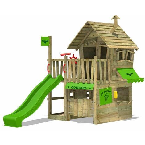 Spielturm mit  Rutsche und Sandkasten Spielhaus 