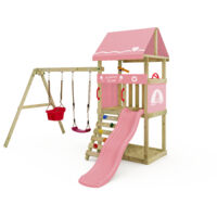 Wickey Klettergerüst Spielturm DinkyHouse für Kleinkinder mit Rutsche und Kinderschaukel, Babyschaukel mit Sicherheitsgurten - Pastellpink