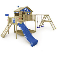 Wickey Spielturm Klettergerüst Smart Ocean mit Schaukel & Rutsche, Stelzenhaus mit Sandkasten, Kletterleiter & Spiel-Zubehör - blau