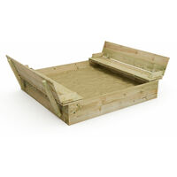 Wickey Sandkasten Flippey mit Klappdeckel - Sandkasten mit Sitzbank und integriertem Deckel - 150 x 165 cm