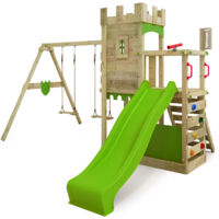 FATMOOSE Spielturm Ritterburg BoldBaron mit Schaukel & Sandkasten, 10-jährige Garantie, Integrierter Sandkasten - apfelgrün