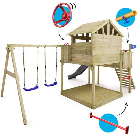 FATMOOSE Aire de Jeux Portique Bois JazzyJungle avec balançoire SurfSwing  et Toboggan Rouge, Maison Enfant Exterieur avec bac à Sable, échelle  d'escalade & Accessoires de Jeux : : Jeux et Jouets