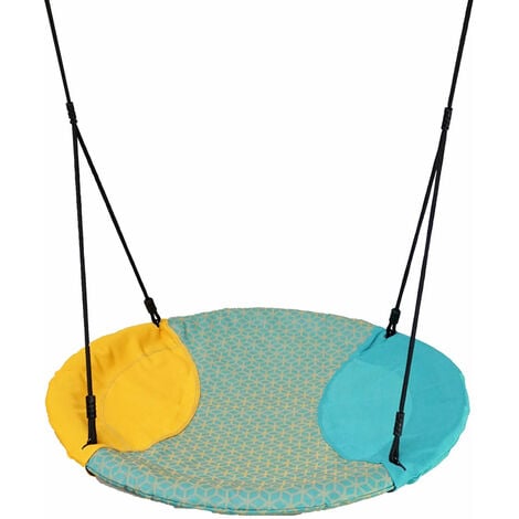 Wickey Balançoire nid Winkoh - Ø100cm, réglable en hauteur, hydrofuge, jusqu'à 150kg, rembourrage amortissant, extrêmement résistante aux intempéries - turquoise/jaune