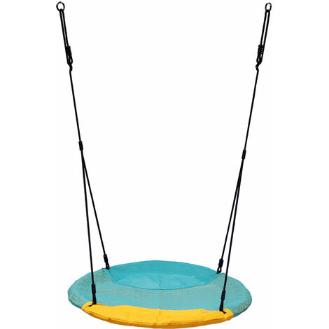 Wickey Balançoire nid Winkoh - Ø100cm, réglable en hauteur, hydrofuge, jusqu'à 150kg, rembourrage amortissant, extrêmement résistante aux intempéries - turquoise/jaune