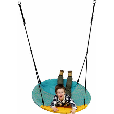 Wickey Balançoire nid Winkoh - Ø100cm, réglable en hauteur, hydrofuge, jusqu'à 150kg, rembourrage amortissant, extrêmement résistante aux intempéries - turquoise/jaune