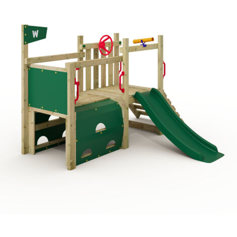 Wickey – Aire de jeux en bois pour enfants – Toboggan 120 cm – Échelle d'escalade – Tunnel avec parois d'escalade – Résistant aux intempéries