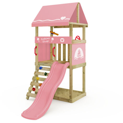 Wickey – Tour de jeu en bois avec toboggan ondulé et bac à sable – Hauteur plateforme 90 cm – Bois massif traité autoclave – Garantie 10 ans