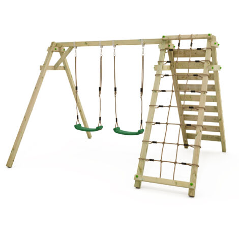 Wickey portique de balançoire pour enfants Smart Cliff avec balançoire, structure double en bois avec module d'escalade – vert