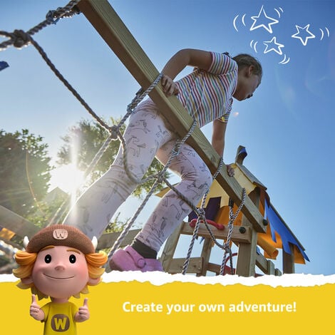 Wickey Aire de jeux Portique bois TinyLoft avec balançoire et toboggan Maison enfant exterieur avec bac à sable, échelle d'escalade & accessoires de jeux - rouge