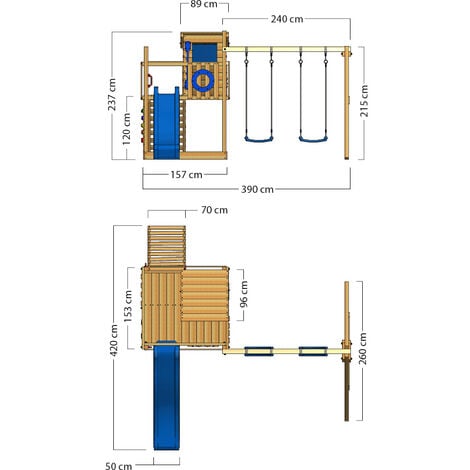 WICKEY Aire de jeux Portique bois Smart Camp avec balançoire et toboggan rouge Cabane enfant exterieur avec bac à sable, échelle d'escalade & accessoires de jeux