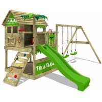 Fatmoose – Structure d'escalade en bois avec balançoire et toboggan 220 cm – Bac à sable intégré – Résistant aux intempéries – Pour enfants jusqu'à 50 kg