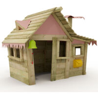 Wickey – Cabane de jardin pour enfant en bois massif – Toit en bois, fenêtres, cheminée – Résistante aux intempéries, personnalisable