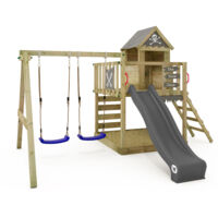 Aire de jeu en bois Wickey Smart Cave avec balançoire, toboggan 220 cm, bac à sable – Résistant aux intempéries, 10 ans de garantie