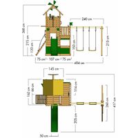 WICKEY Aire de jeux Portique bois Smart Engine avec balançoire et toboggan vert Cabane enfant exterieur avec bac à sable, échelle d'escalade & accessoires de jeux