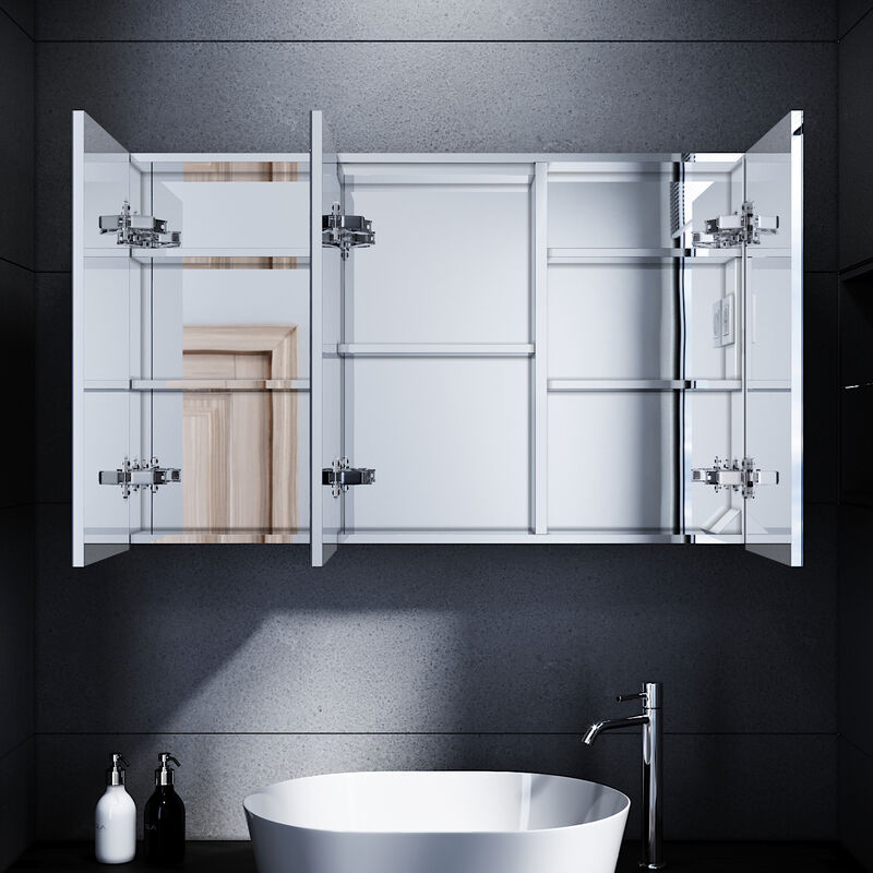 Spiegelschrank LED Badezimmerspiegel Badschrank mit 3 Türen und Steckdose 
