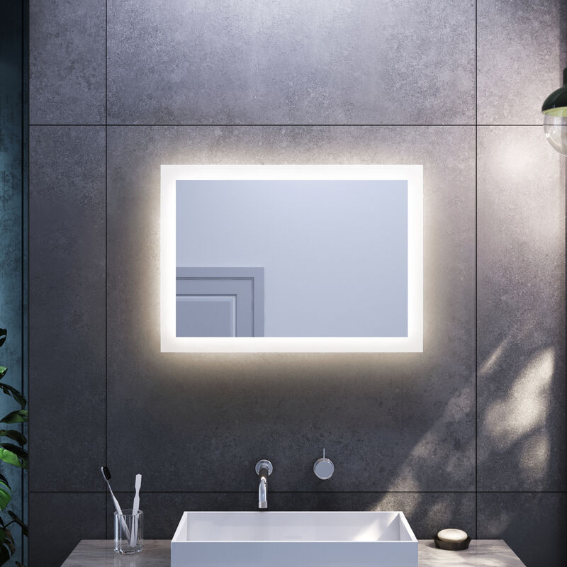 Badspiegel mit LED Beleuchtung Badezimmerspiegel Wandspiegel Lichtspiegel  50x70