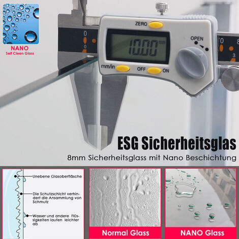 SONNI Walk In Dusche Duschwand 10mm Nanobeschichtung glas mit Haltestange  mit Duschwanne 120x200cm
