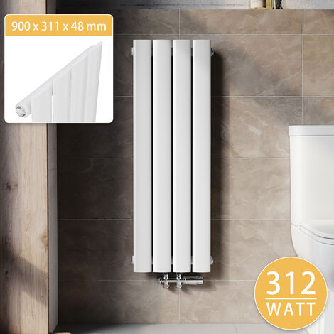 SONNI Design Heizkorper klein Flachheizkörper Vertikal WC Paneelheizkörper mit Heizventil900x311mm Weiß 321 Watt