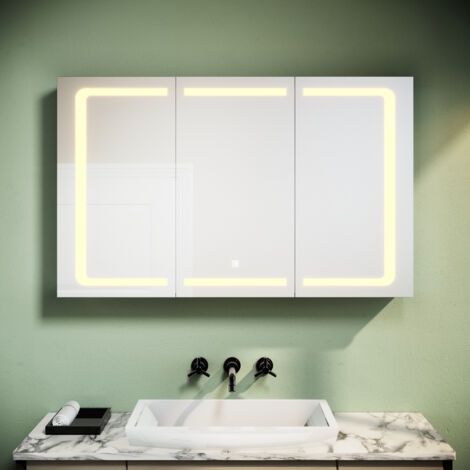 SONNI Spiegelschrank mit LED Beleuchtung 3 Einstellbare Lichtfarben 105x65x13cm 3 türig Edelstah Spiegelschrank LED mit Beleuchtung mit Touch Steckdose Badschrank Badspiegel