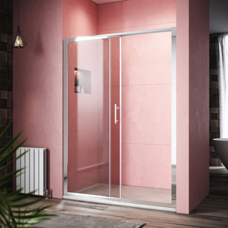 170x185cm Schiebetür Dusche Klarglas Echtglas Doppelte Riemenscheibenstruktur Nischentür Duschtüren