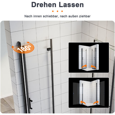 SONNI Duschkabine Eckeinstieg mit Falttür 180º NANO Glas Höhe 195cm beide Seiten faltbar Duschwand Duschabtrennung Schwarz 100x100 cm