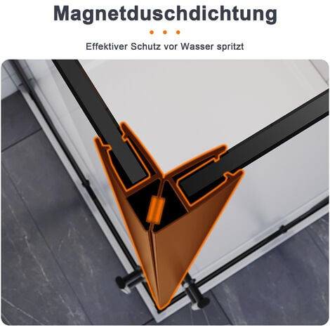 SONNI Duschkabine Eckeinstieg mit Falttür 180º NANO Glas Höhe 195cm beide Seiten faltbar Duschwand Duschabtrennung Schwarz 100x100 cm