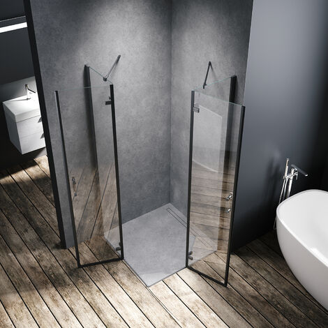 90x90x195cm Schwarz Duschkabine Flügeltür Duschabtrennung Scharniertür 6mm NANO-ESG Klarglas Eckeinstieg