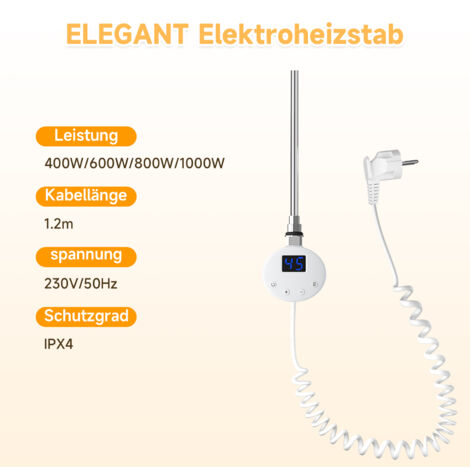 SONNI Heizstab mit Thermostat und LCD Display Heizung, Edelstahl Heizelement für Badezimmerheizung, 800W Weiß