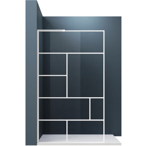 SONNI Walk-in Duschwand 6mm NANO Klares Sicherheitsglas Selbstreinigend Weißer Gittermuster Duschpanel mit L-Typ Haltestange 120x200cm (1/5)