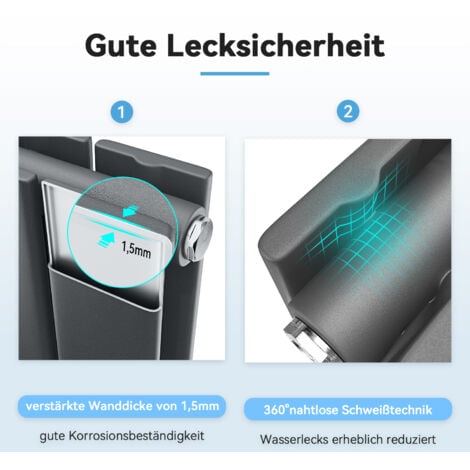 SONNI Design Heizkorper Paneelheizkörper Vertikal Doppellagig Anthrazit Flachheizkörper 600x465mm, 509W
