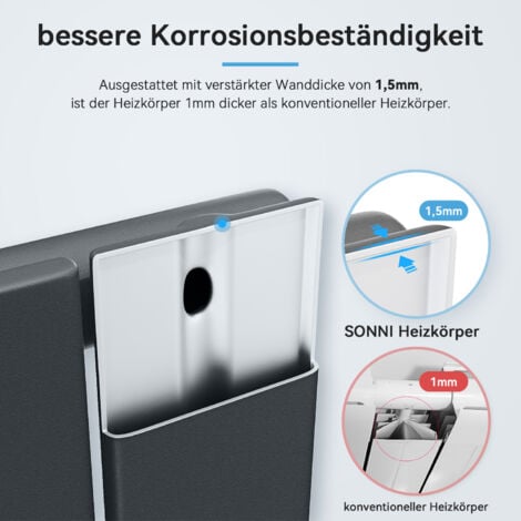 SONNI Design Heizkorper Paneelheizkörper Vertikal Einlagig Anthrazit Flachheizkörper 600x465mm, 355W
